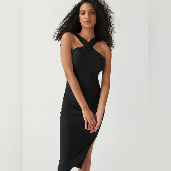 Michael Stars Opaline Black Ribbed Ruched Dress Size MP NWT - Picture 2 of 13